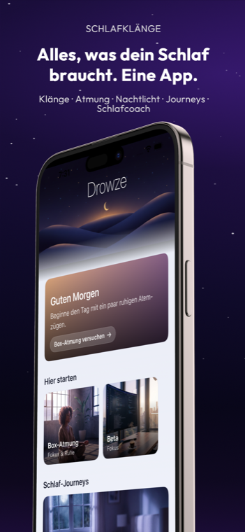 Drowze home screen with personalized soundscapes and a warm good morning card