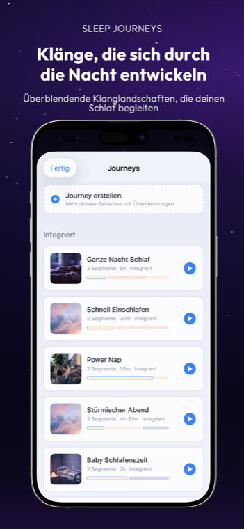 Drowze Schlaf-Journeys list with built-in multi-segment timelines