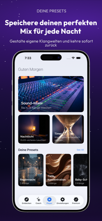 Drowze saved presets list for one-tap recall across devices