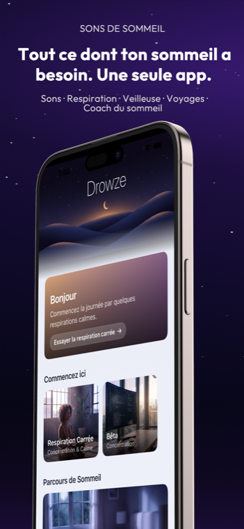 Drowze home screen with personalized soundscapes and a warm good morning card