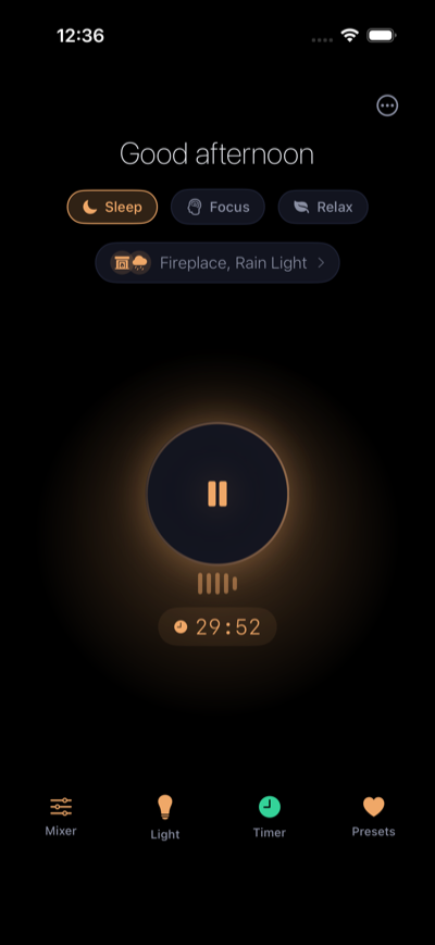 Drowze sleep sounds app home screen showing sound categories and playback controls