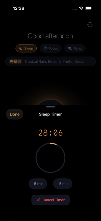 Drowze smart sleep timer with gradual fade-out and quick-adjust buttons
